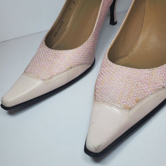 Stuart Weitzman Womens Sz 8 Pink Leather Pointed Toe Heels Plaid - Picture 4 of 9